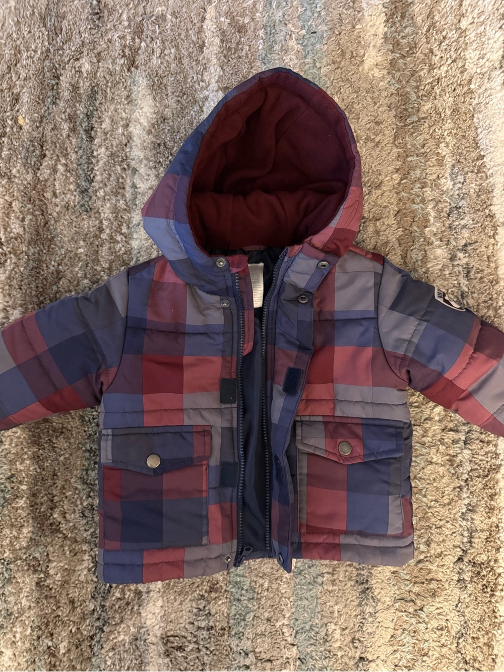 Carter's Red & Blue Plaid Hooded Puffer Jacket